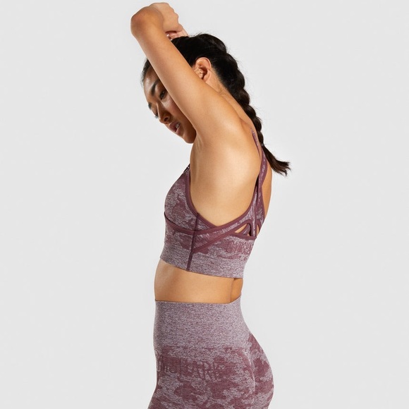 GYMSHARK Camo Seamless Sports Bra Berry XS-S - Picture 4 of 10